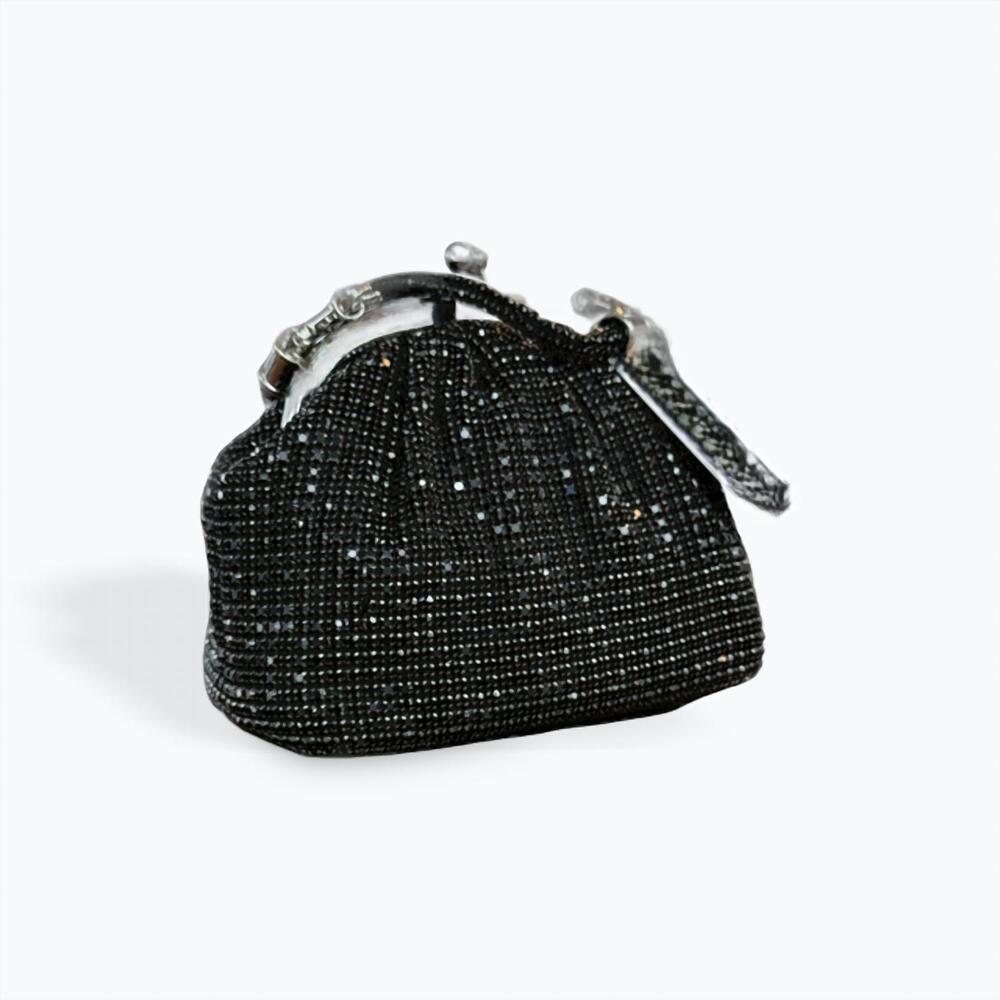 NEW CEJON kiss lock rhinestone bag in black rhinestone